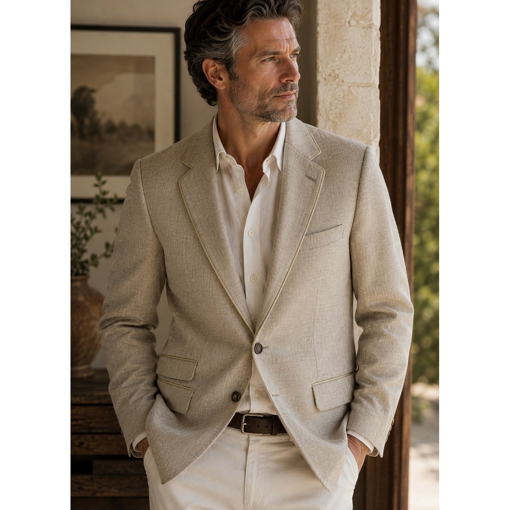Circle of Gentlemen Harley Silk Wool Slim‎ Blazer 50 EU 40R Natural Portugal